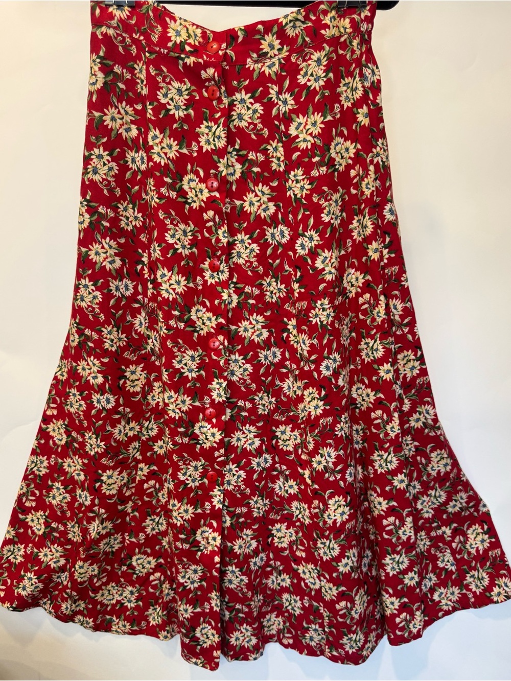 Red Floral Button-Front Women's Skirt